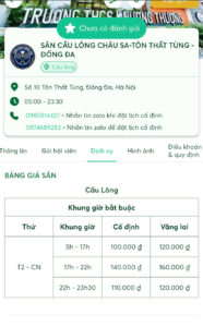 Thông tin đặt lịch trực tuyến tại Sân cầu lông Châu Sa trên ALOBO