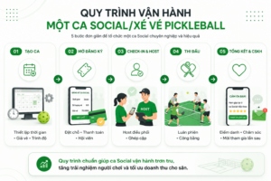 Sơ đồ quy trình tổ chức Social/Xé vé Pickleball tại sân thể thao