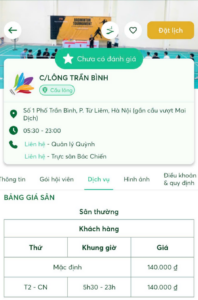 Thông tin đặt lịch và bảng giá Sân cầu lông Trần Bình
